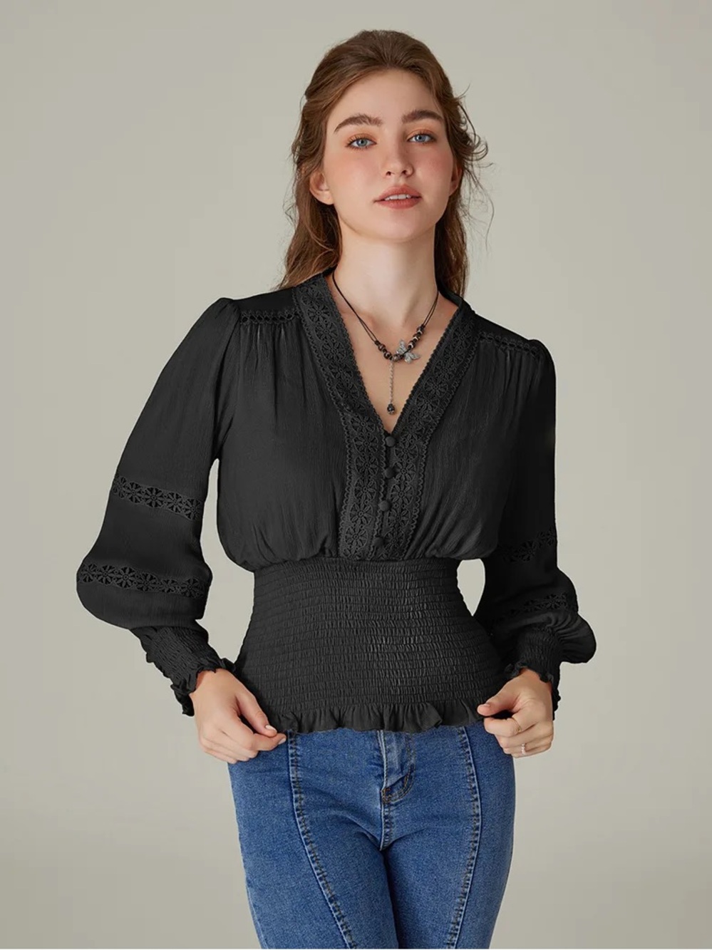 Scarlett darkness women’s Smocked Waist renaissance cotton peasant top size m